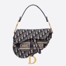 M0446 Dior Saddle马鞍包 Dior Oblique 绣花丝绒 蓝色