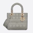 M0565 迪奥 中号 Lady D-Lite 手袋 藤格纹刺绣 灰色