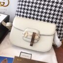 602204 Gucci 1955马衔扣肩背包 Gucci马鞍包 白色复古格织纹皮革