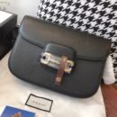 602204 Gucci 1955马衔扣肩背包 Gucci马鞍包 黑色复古格织纹皮革