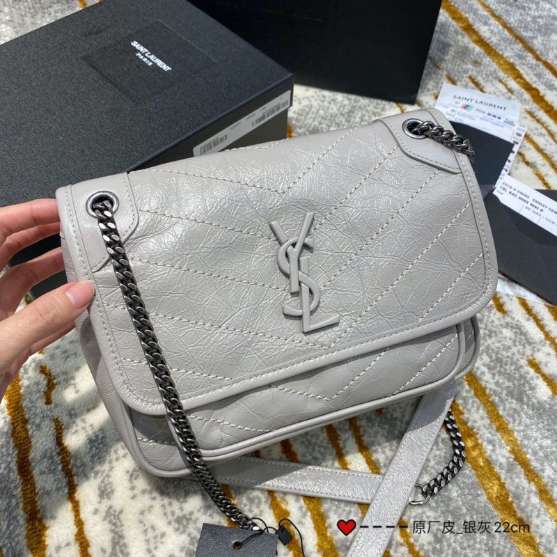 533037 YSL圣罗兰 Niki baby 迷你复古褶皱真皮包 银灰色
