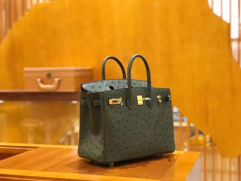 爱马仕 Birkin 25cm 松柏绿 南非KK鸵鸟皮 金扣 原版蜜蜡线 顶级手缝 现货 - Image 2