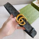 627055 Gucci双G带扣双面腰带 黑色GG Supreme帆布男士皮带 金扣