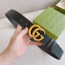 627055 Gucci 双G带扣双面腰带 GG Marmont系列黑色男士皮带 金扣