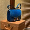 爱马仕 Constance 23cm 伊滋密尔蓝 一级尼罗鳄鱼皮 顶级手缝工艺 金扣