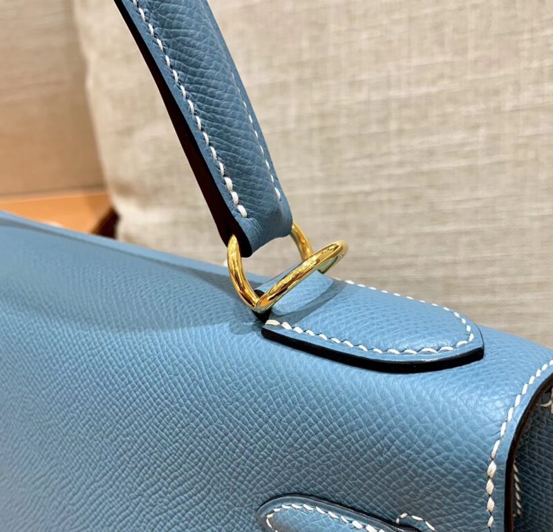 爱马仕 Kelly 凯莉包 德国掌纹牛皮 牛仔蓝 鳄鱼皮工序高订版本 28cm - Image 4