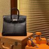 Birkin 铂金包 25CM 经典黑色 银扣 仿蜥蜴皮 全手工缝制