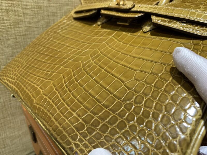 爱马仕 Birkin铂金包 褐绿色 一级皮 美洲鳄鱼 进口原料 顶级手缝工艺 25cm - Image 7