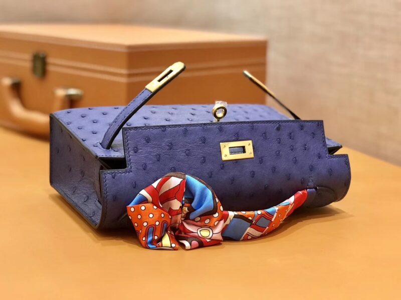 爱马仕 MiniKelly 迷你凯莉 鸢尾紫 鸵鸟皮 1代 金扣 22cm - Image 5