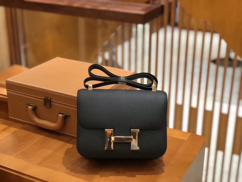爱马仕 Constance 23cm 经典黑 Epsom 掌纹小牛皮 银扣 原版蜜蜡线 顶级手工缝制