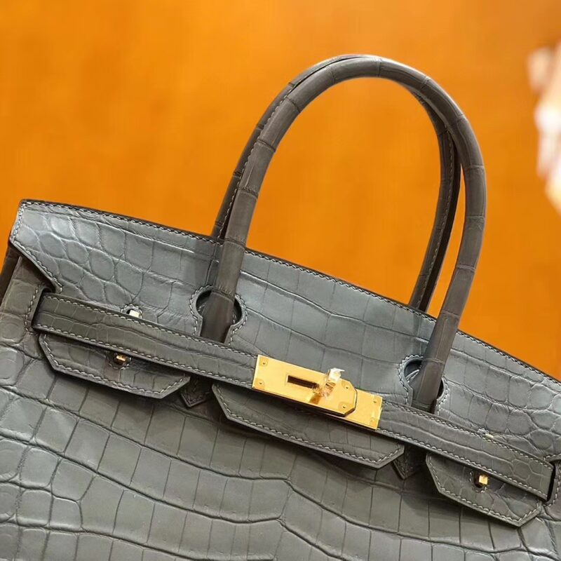 爱马仕 Birkin 30cm 海鸥灰 尼罗鳄鱼皮 金扣 原版蜜蜡线 顶级手缝 现货 - Image 5