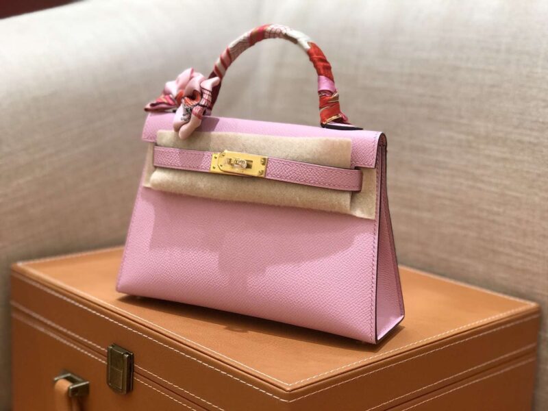 爱马仕 mini Kelly 锦葵紫 金扣 德国进口掌纹皮 全手工缝制 - Image 6