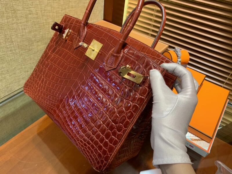 爱马仕 Birkin铂金包 板栗棕 一级皮 尼罗鳄鱼 进口原料 顶级手缝工艺 30cm - Image 4