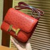 爱马仕 Constance空姐包 新颜色 爱心红 鸵鸟皮 顶级全手工缝制 18cm