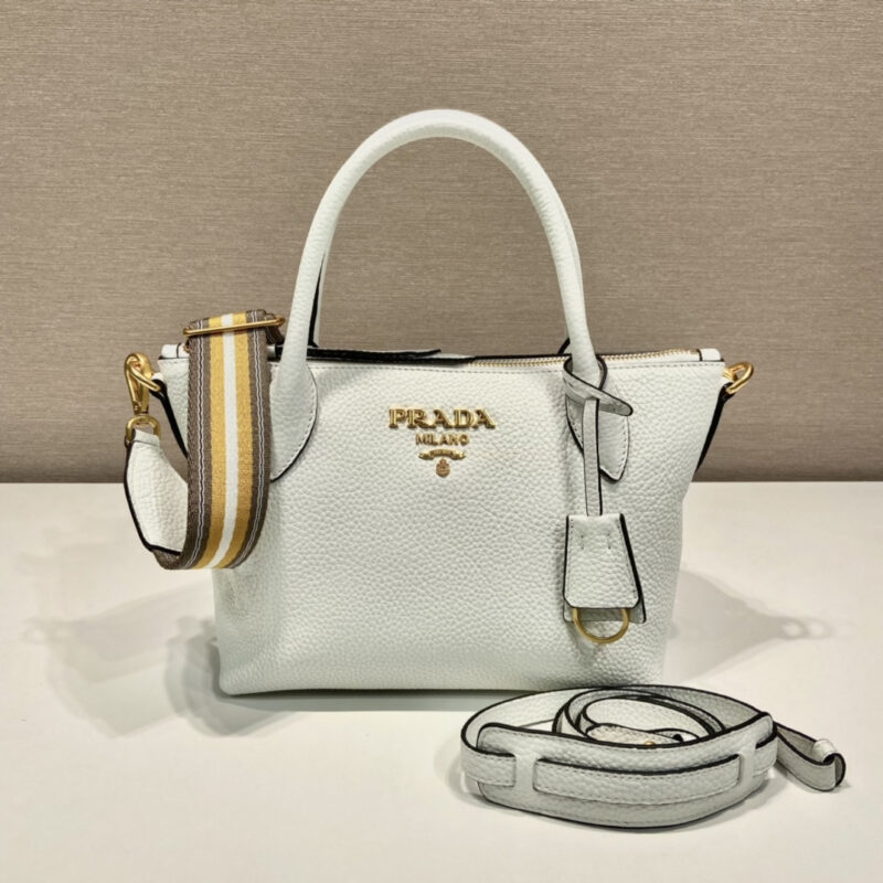 Prada*VitelloDino系列手提斜挎包1BA111白色免检版