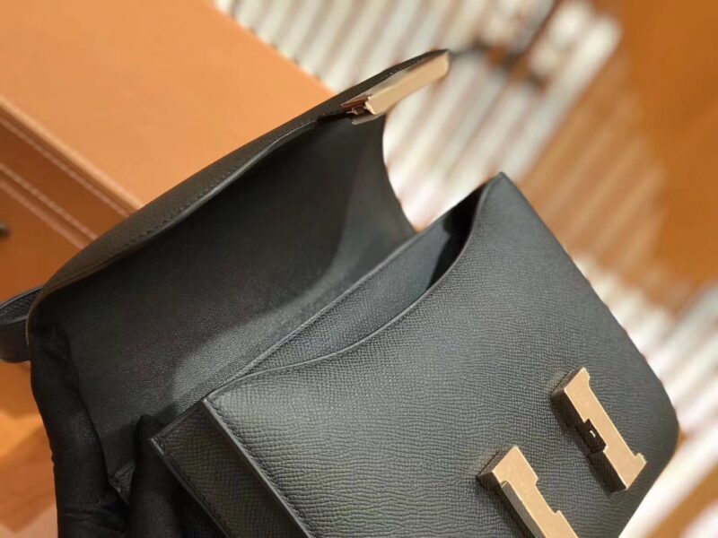 爱马仕 Constance 23cm 经典黑 Epsom 掌纹小牛皮 银扣 原版蜜蜡线 顶级手工缝制 - Image 5