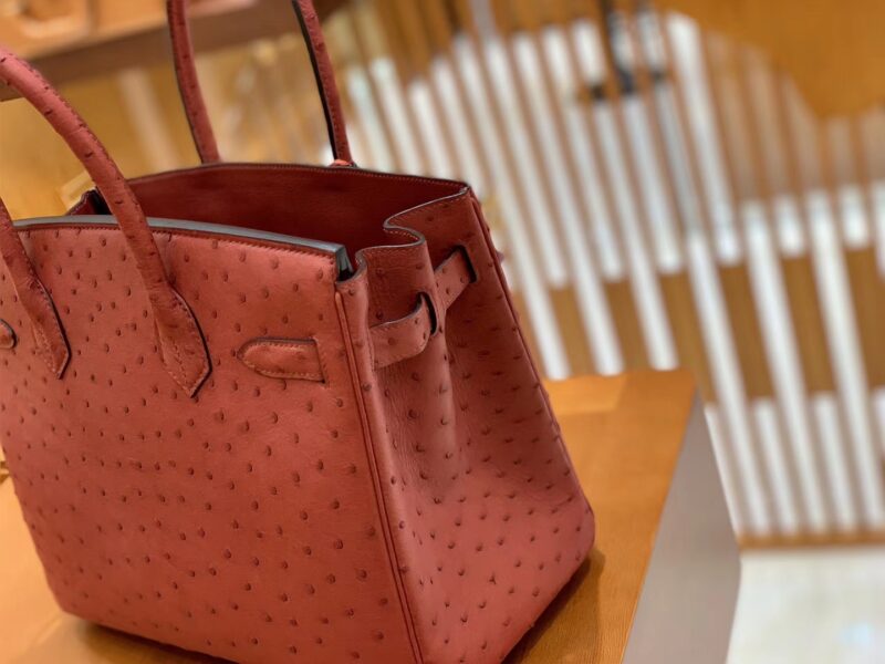 爱马仕 Birkin 30 鸵鸟皮 枣红色 金扣 全手工缝制 - Image 6