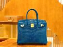 爱马仕 Birkin 铂金包 倒V 伊滋密尔蓝 湾鳄 25cm