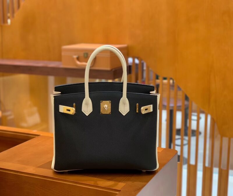 爱马仕 Birkin 30cm 黑色拼奶昔白 金扣 Epsom掌纹牛皮 全手工缝制