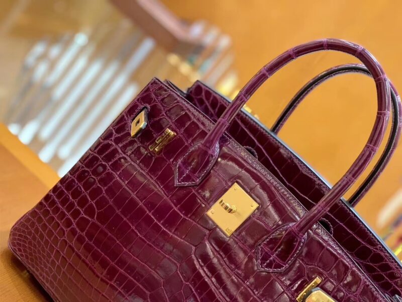 爱马仕 Birkin 30cm 海葵紫 尼罗鳄鱼皮 金扣 原版蜜蜡线 顶级手缝 现货 - Image 5