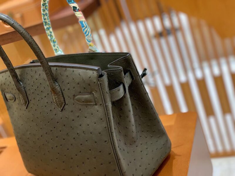 爱马仕 Birkin 30 鸵鸟皮 锡器灰 全手工缝制 - Image 4