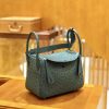 爱马仕 Lindy 26cm 松柏绿 靛蓝 银扣 鸵鸟皮 全手工缝制