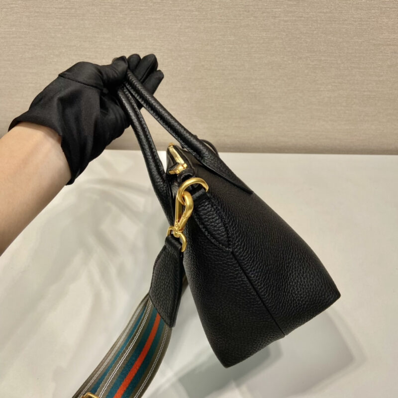 Prada*VitelloDino系列手提斜挎包1BA111黑色免检版 - Image 7
