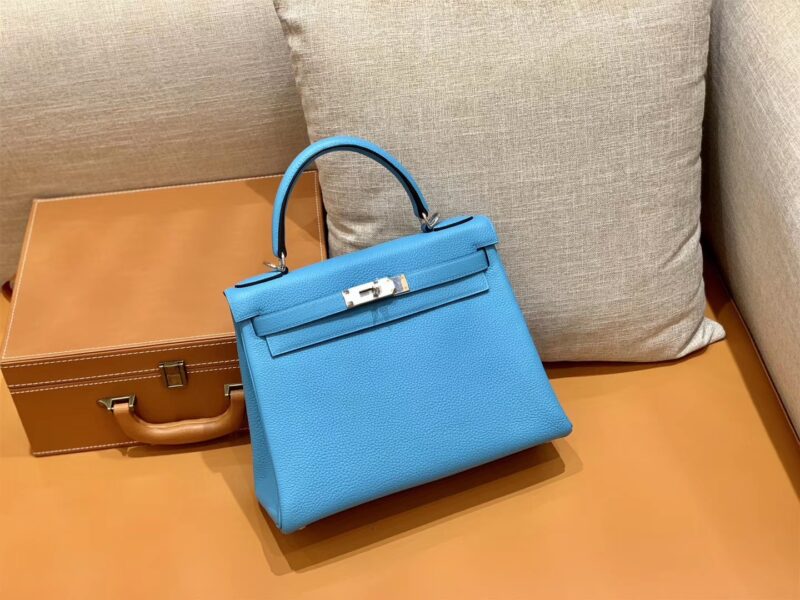 爱马仕 Kelly 凯莉包 北方蓝 小牛皮 银扣 28cm