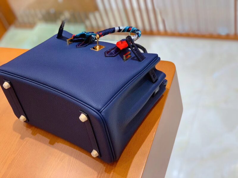 爱马仕 Birkin 铂金包 午夜蓝 鳄鱼皮拼牛皮 金扣 25cm - Image 2