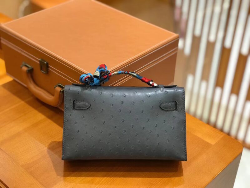 爱马仕 Mini Kelly一代 锡器灰 南非KK级鸵鸟皮 金扣 原版蜜蜡线 顶级手工缝制 - Image 3