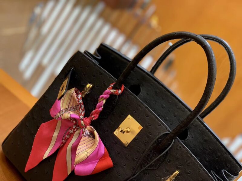 爱马仕 Birkin 30 南非kk级鸵鸟皮 经典黑 金扣 原版蜜蜡线 - Image 4