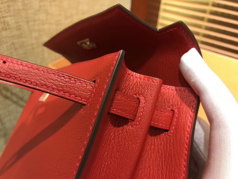 爱马仕 Kelly 25(凯莉包) 蕃茄红 德国进口 掌纹牛皮 原版蜜蜡线 全手工缝制 - Image 7