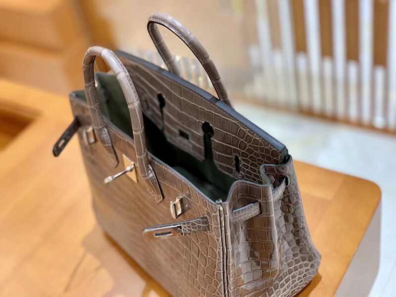 爱马仕 Birkin 25cm 尼罗鳄鱼皮 斑鸠灰 银扣 全手工缝制 - Image 6