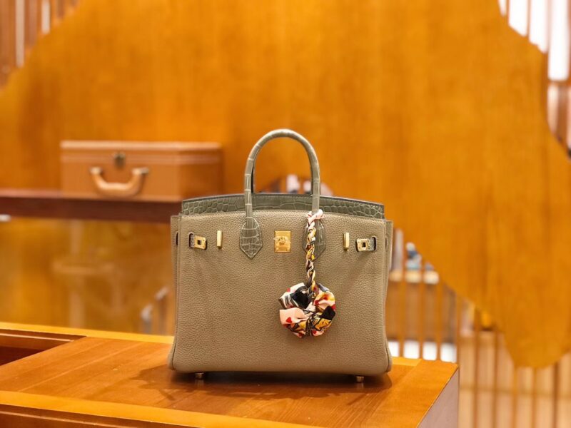 爱马仕 Birkin Touch 25cm 斑鸠灰 鳄鱼皮拼牛皮 全手工缝制