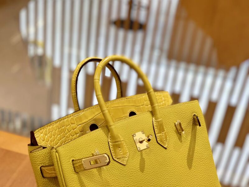爱马仕 Birkin Touch 铂金包 琥珀黄 牛皮拼鳄鱼皮 金扣 25cm