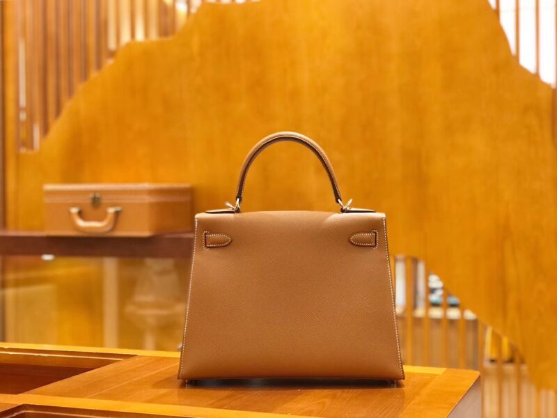 爱马仕 Kelly 28cm 金棕色 银扣 掌纹牛皮 全手工缝制 现货 - Image 3
