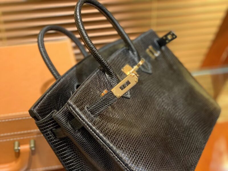 爱马仕 Birkin 30cm 经典黑 野生蜥蜴皮 巨蜥 金扣 - Image 3