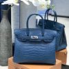 58e7c79b54e91bf.jpg 爱马仕 Birkin铂金包 靛蓝色 雾面美洲鳄鱼皮 银扣 30cm