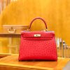 爱马仕 Kelly 28cm 爱心红 金扣 鸵鸟皮 全手工缝制