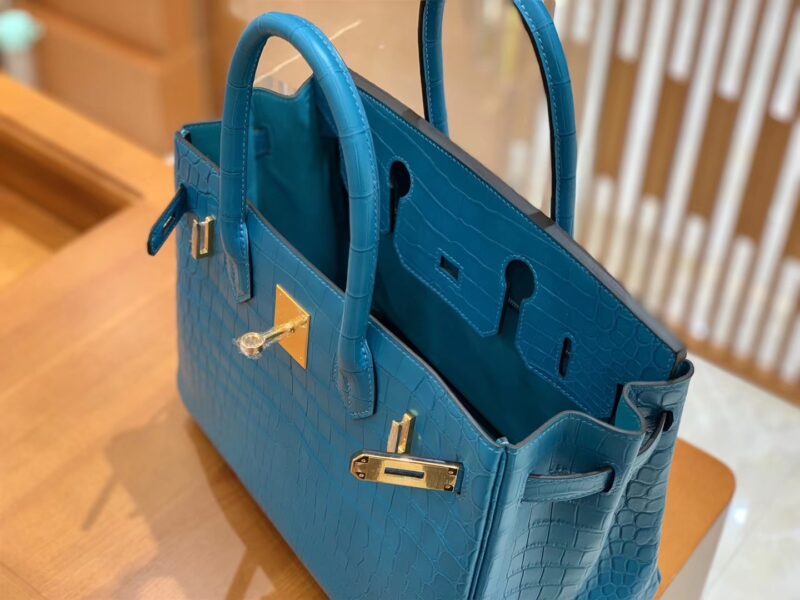 爱马仕 Birkin 30cm 伊滋密迩蓝 金扣 尼罗 雾面 两点 鳄鱼皮 全手工 - Image 5