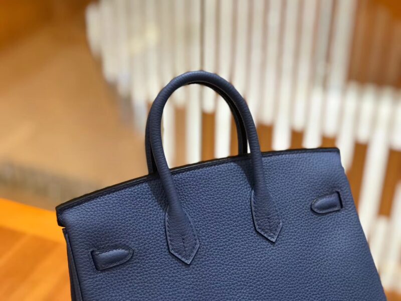 爱马仕 Birkin 25cm 玛瑙蓝 明蓝色 Togo小牛皮 银扣 原版蜜蜡线 顶级手工缝制 - Image 5