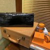 爱马仕 Kelly cut 手包 经典黑 亮面鳄鱼 金扣 31cm