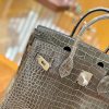 爱马仕 Birkin 30cm 倒V 一级野生湾鳄81斑鸠灰 高定工序版本 全手工缝制