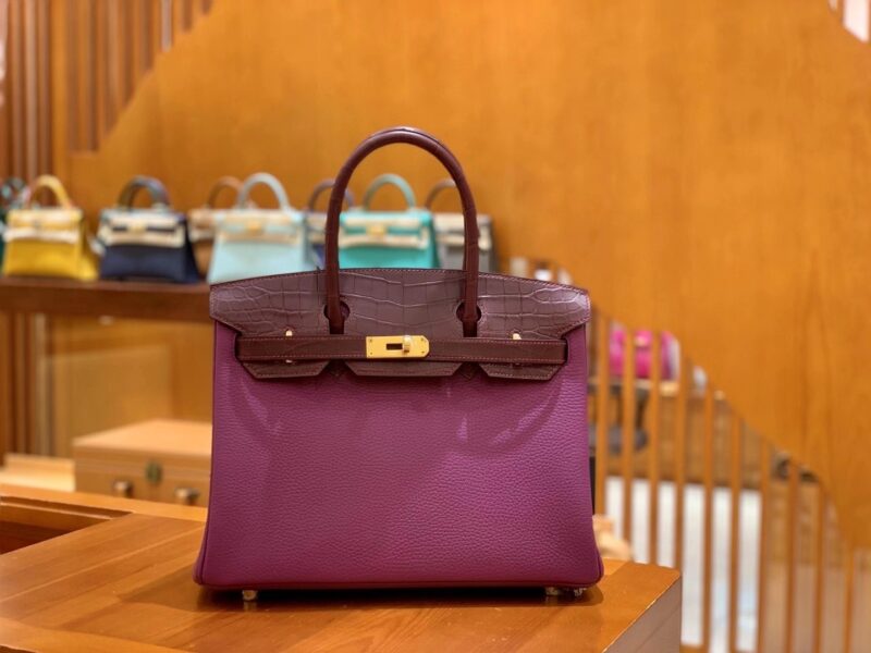 爱马仕 Birkin 30cm. Touch 系列 哑光鳄鱼皮拼牛皮 葡萄紫 高订版本