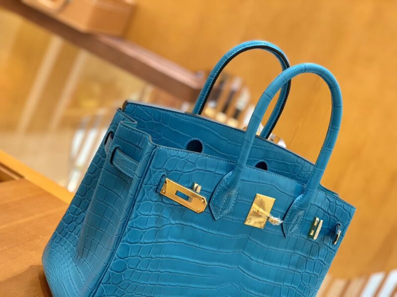 爱马仕 Birkin 30cm 伊滋密迩蓝 金扣 尼罗 雾面 两点 鳄鱼皮 全手工 - Image 6