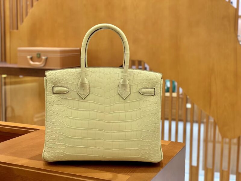 爱马仕 Birkin 30cm 雾面 尼罗鳄鱼皮 奶昔黄 金扣 全手工缝制 - Image 3