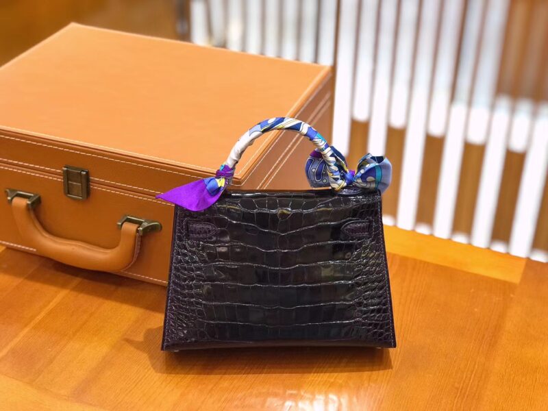 爱马仕 迷你 2代 19cm 美洲鳄鱼 茄子紫 全手工缝制 新增现货 - Image 6