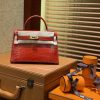 爱马仕 Mini kelly 19cm 一级美洲鳄鱼皮 中国红 金扣 原版蜜蜡线 顶级手工