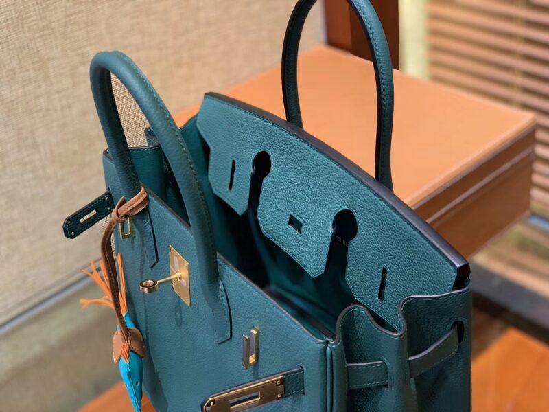 爱马仕 Birkin铂金包 孔雀绿 德国进口小牛皮 顶级品质全手工缝制 金扣 30cm - Image 4