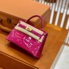 爱马仕 Mini Kelly 19cm 二代 一级美洲鳄鱼皮 J5天方夜谭紫 高定工序版本 全手工缝制